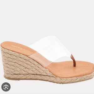 Andre Assous Clear PVC Espadrille Wedge Sandals with Tan Footbed